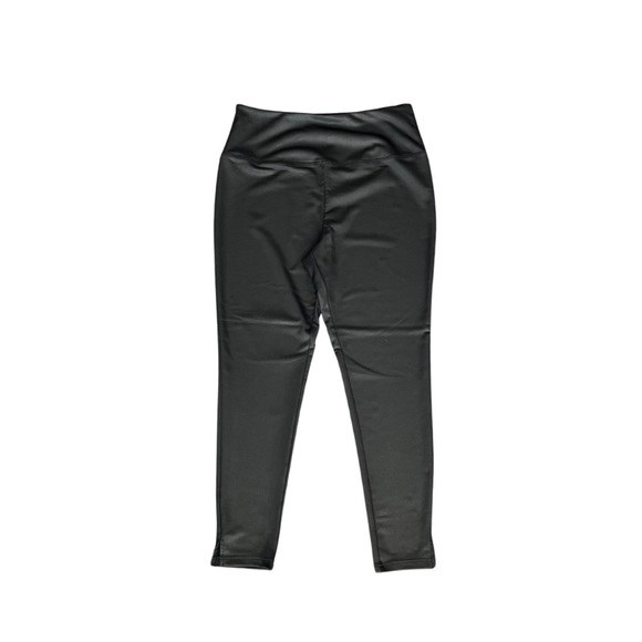 KNOX ROSE || TEXTURED STRETCH PANTS/LEGGINS WITH ANKLE SLIT || BLACK || SIZE: L - Picture 1 of 8